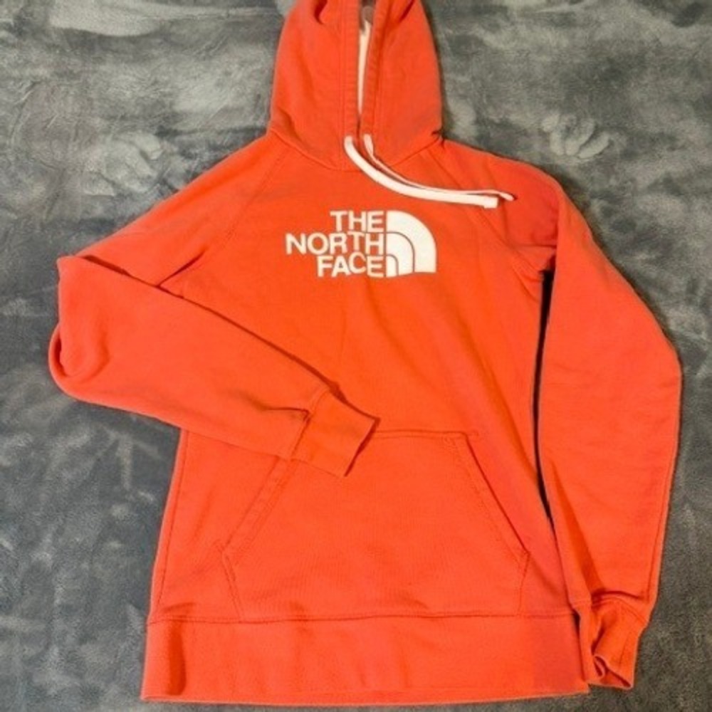 The North Face Womens Coral Orange Logo Pullover Hoodie Sweatshirt Size S